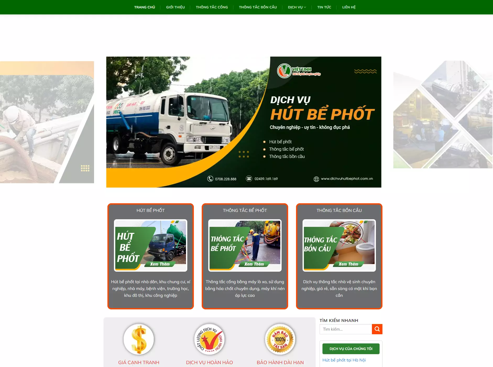 Thiết kế website dịch vụ hút bể phốt 