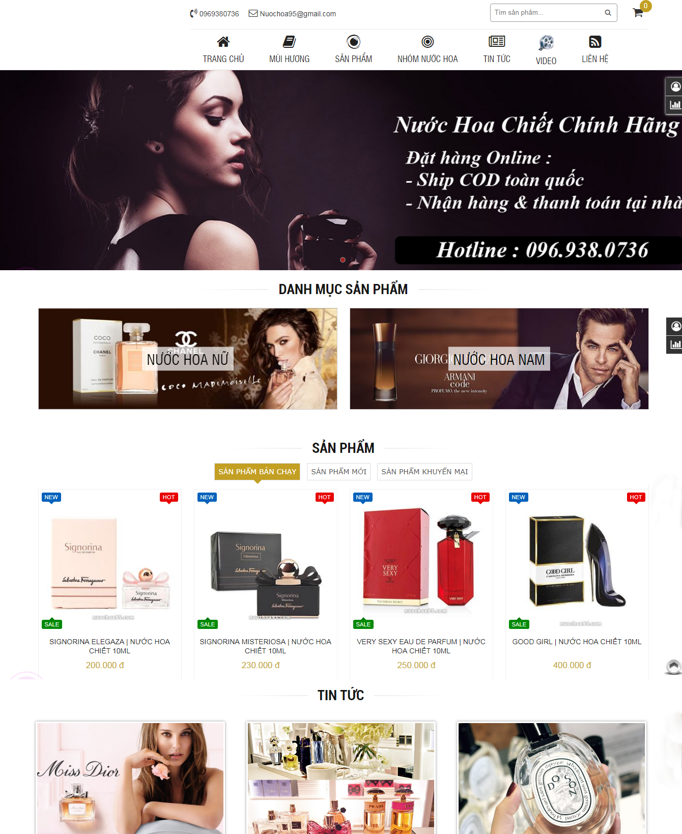 Thiết kế website nước hoa