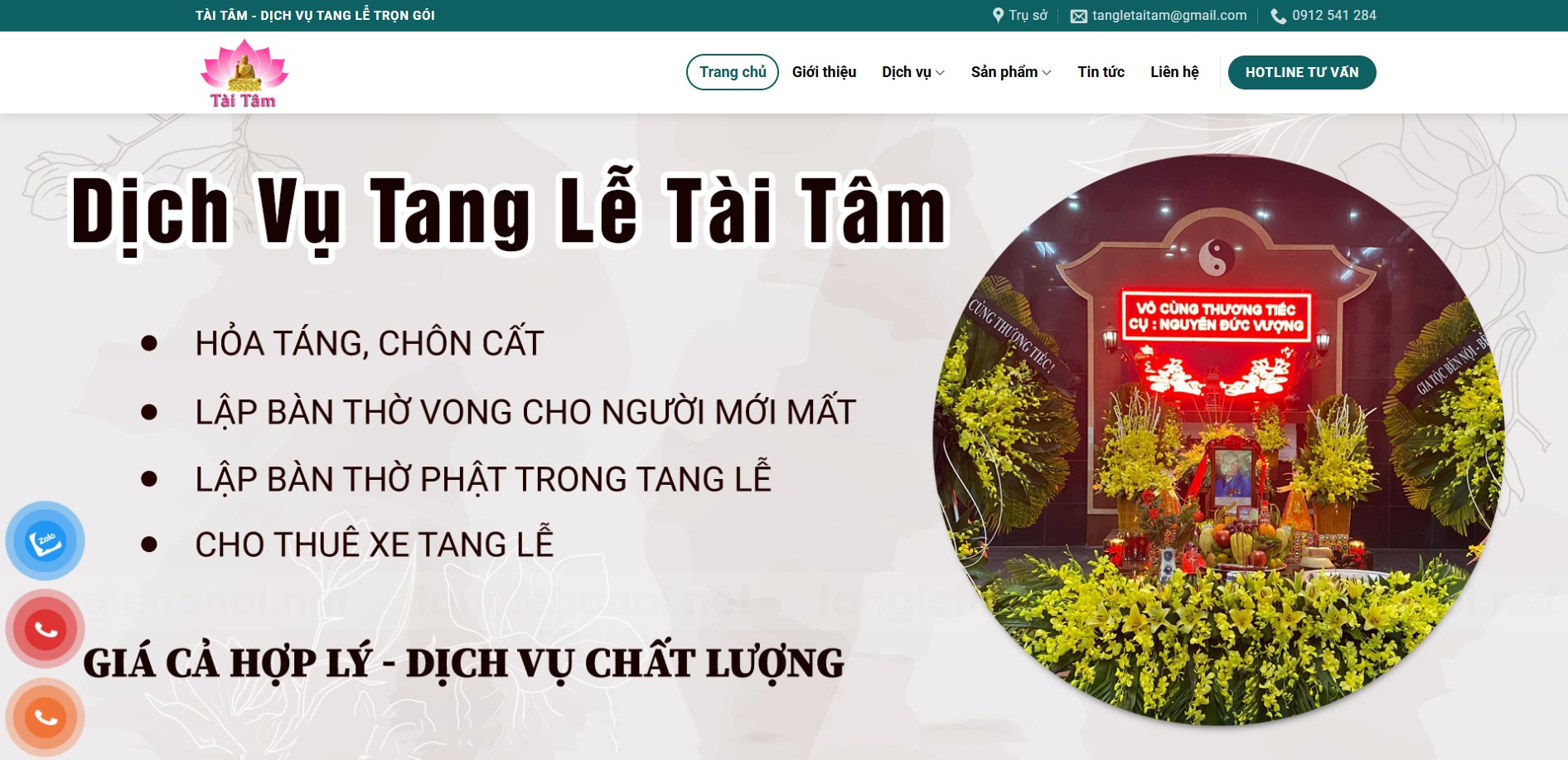 Thiết kế website dịch vụ tang lễ